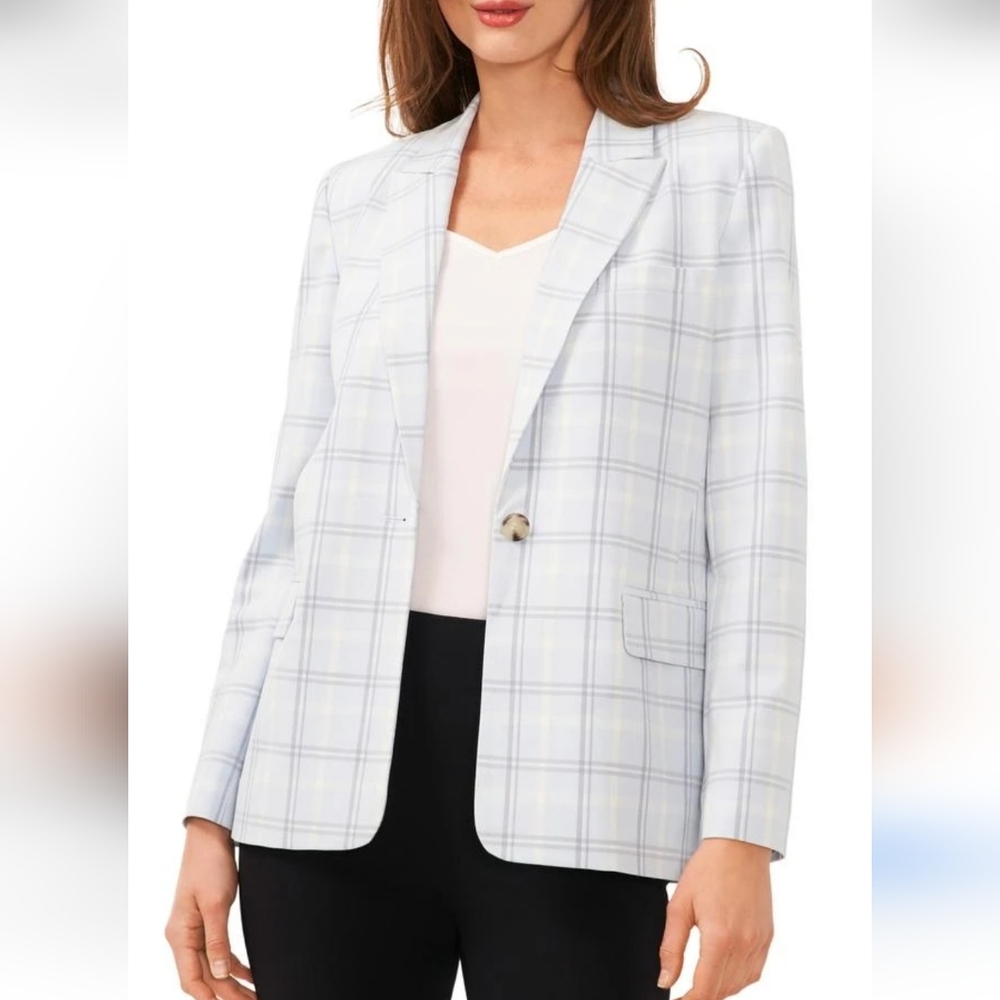 Nwt HALOGEN plaid Single Button Jacket Vbazer Light Blue 16 Tartan Revolve Y2k